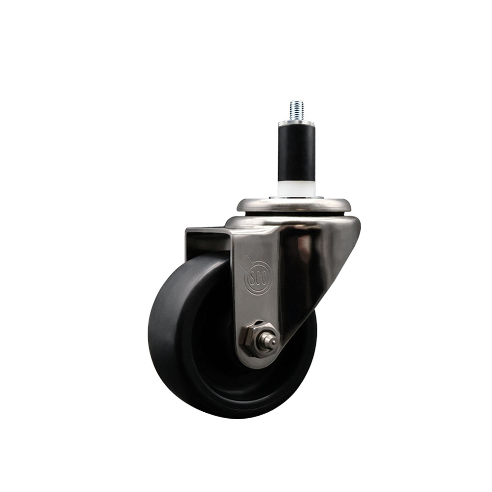 Stainless Steel Polyolefin Expanding Stem Swivel Caster Wheel with 3 Inch Black Wheel and 1-3/8" Stem - 300 lbs. Capacity Per Caster - Service Caster Brand — photo 1