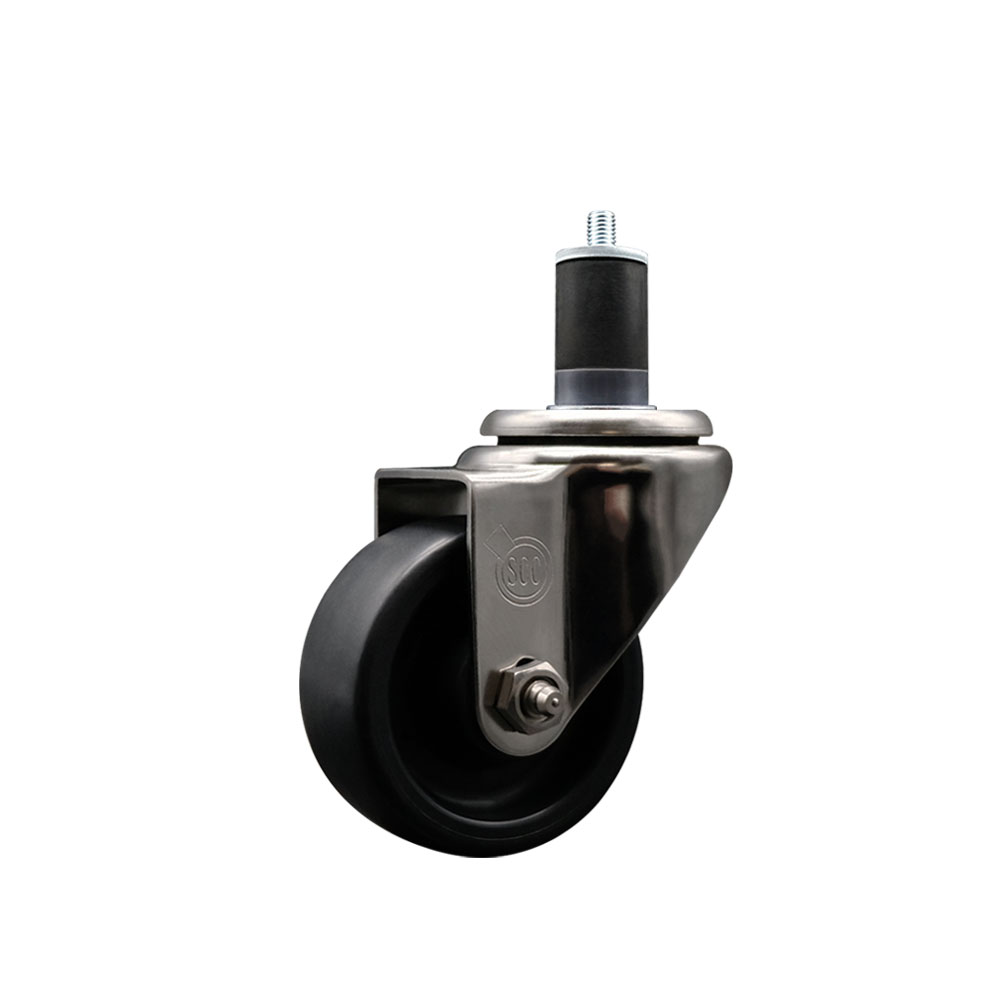 Stainless Steel Polyolefin Expanding Stem Swivel Caster Wheel with 3 Inch Black Wheel and 1-5/8" Stem - 300 lbs. Capacity Per Caster - Service Caster Brand — photo 1