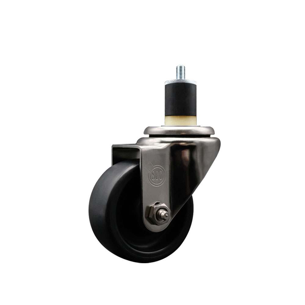 Stainless Steel Polyolefin Expanding Stem Swivel Caster Wheel with 3 Inch Black Wheel and 1-7/8" Stem - 300 lbs. Capacity Per Caster - Service Caster Brand — photo 1
