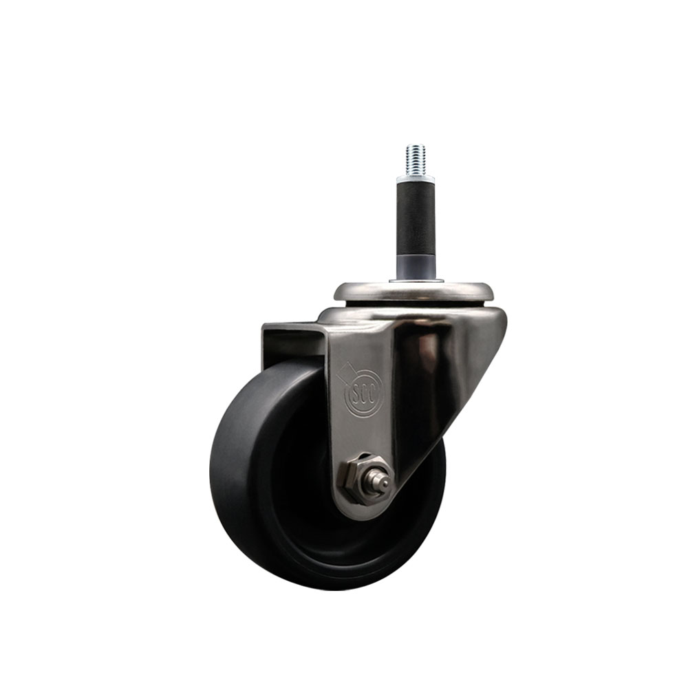 Stainless Steel Polyolefin Expanding Stem Swivel Caster Wheel with 3 Inch Black Wheel and 1" Stem - 300 lbs. Capacity Per Caster - Service Caster Brand — photo 1