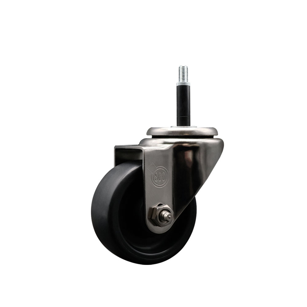 Stainless Steel Polyolefin Expanding Stem Swivel Caster Wheel with 3 Inch Black Wheel and 3/4" Stem - 300 lbs. Capacity Per Caster - Service Caster Brand — photo 1