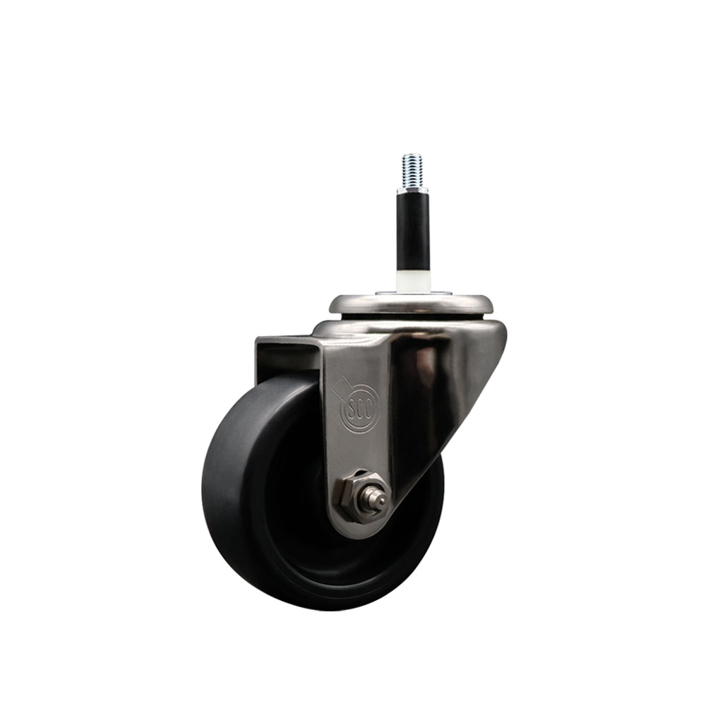 Stainless Steel Polyolefin Expanding Stem Swivel Caster Wheel with 3 Inch Black Wheel and 7/8" Stem - 300 lbs. Capacity Per Caster - Service Caster Brand — photo 1