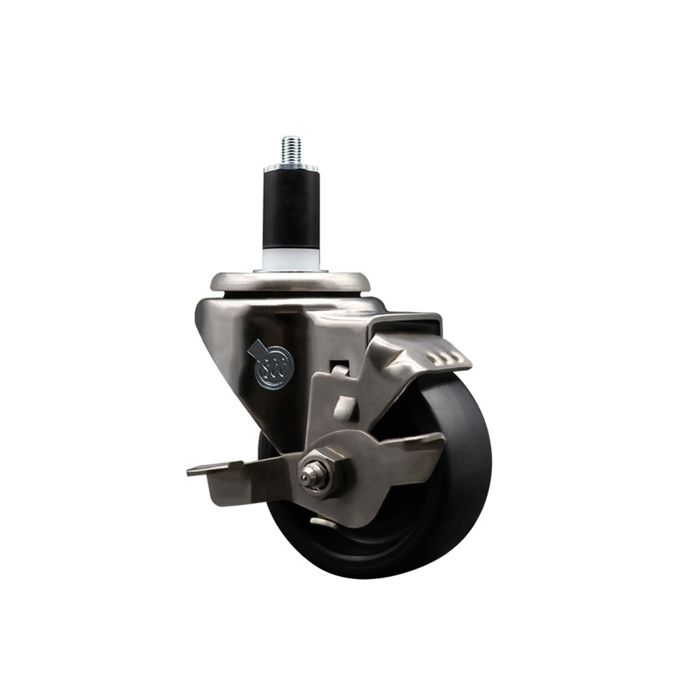 Stainless Steel Polyolefin Expanding Stem Swivel Caster Wheel with 3 Inch Black Wheel and 1-1/2" Stem and Top Lock Brake - 300 lbs. Capacity Per Caster - Service Caster Brand — photo 1