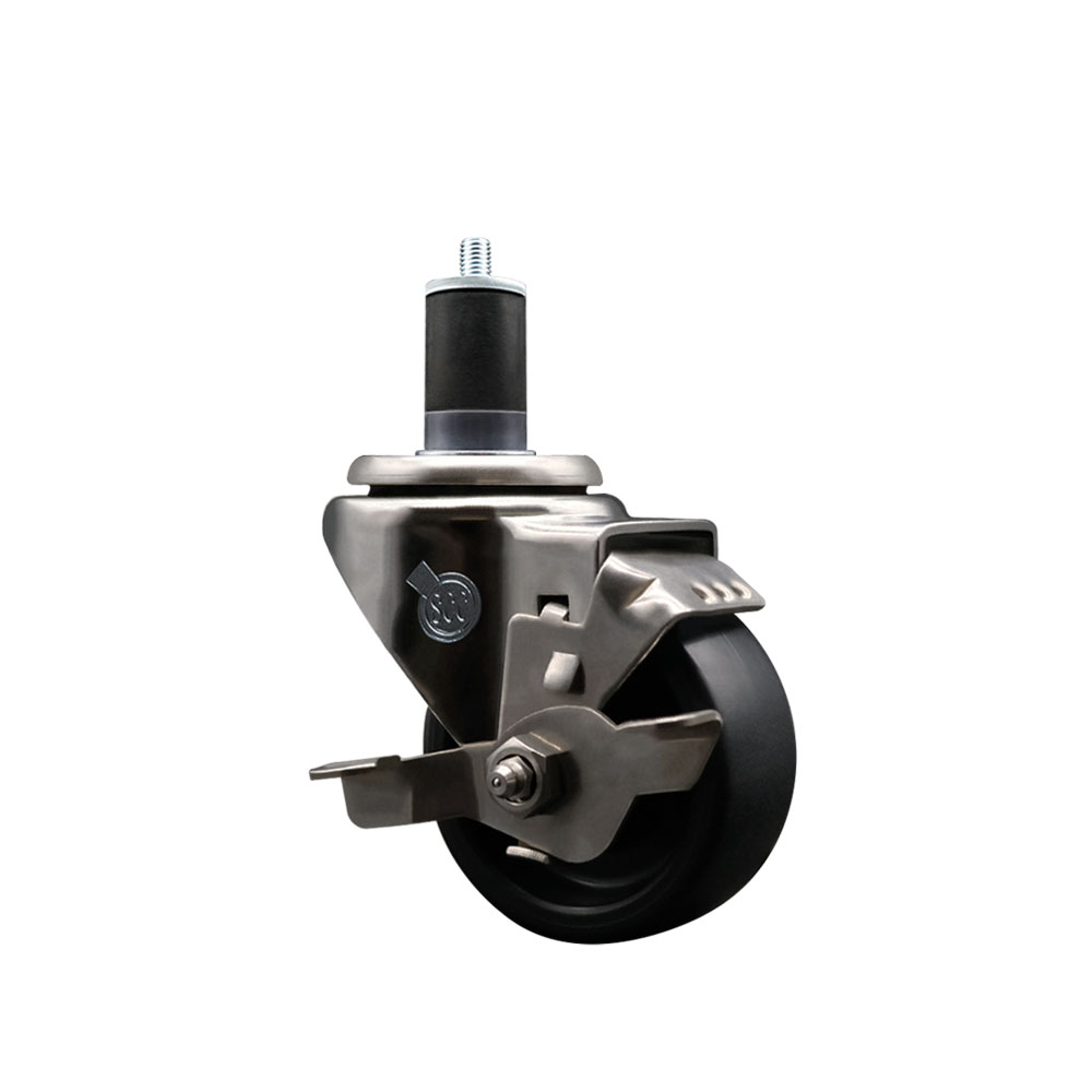 Stainless Steel Polyolefin Expanding Stem Swivel Caster Wheel with 3 Inch Black Wheel and 1-5/8" Stem and Top Lock Brake - 300 lbs. Capacity Per Caster - Service Caster Brand — photo 1