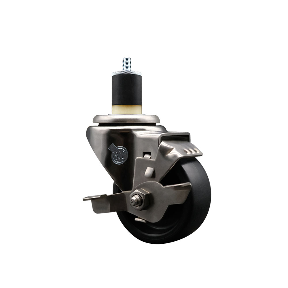 Stainless Steel Polyolefin Expanding Stem Swivel Caster Wheel with 3 Inch Black Wheel and 1-7/8" Stem and Top Lock Brake - 300 lbs. Capacity Per Caster - Service Caster Brand — photo 1