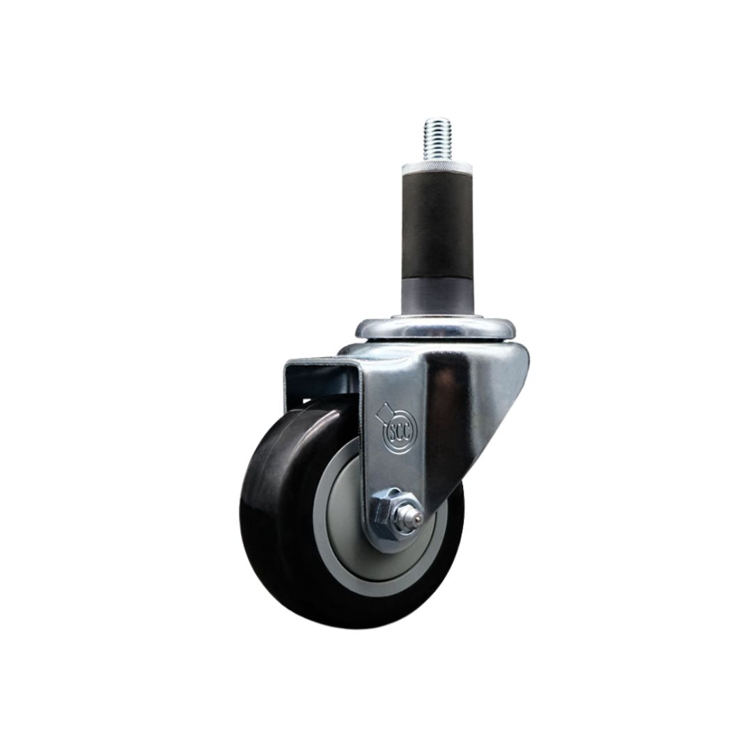 Stainless Steel Polyurethane Expanding Stem Swivel Caster with 3 Inch Black Wheel and 1-1/4" Stem - 300 lbs. Capacity Per Caster - Service Caster Brand — photo 1