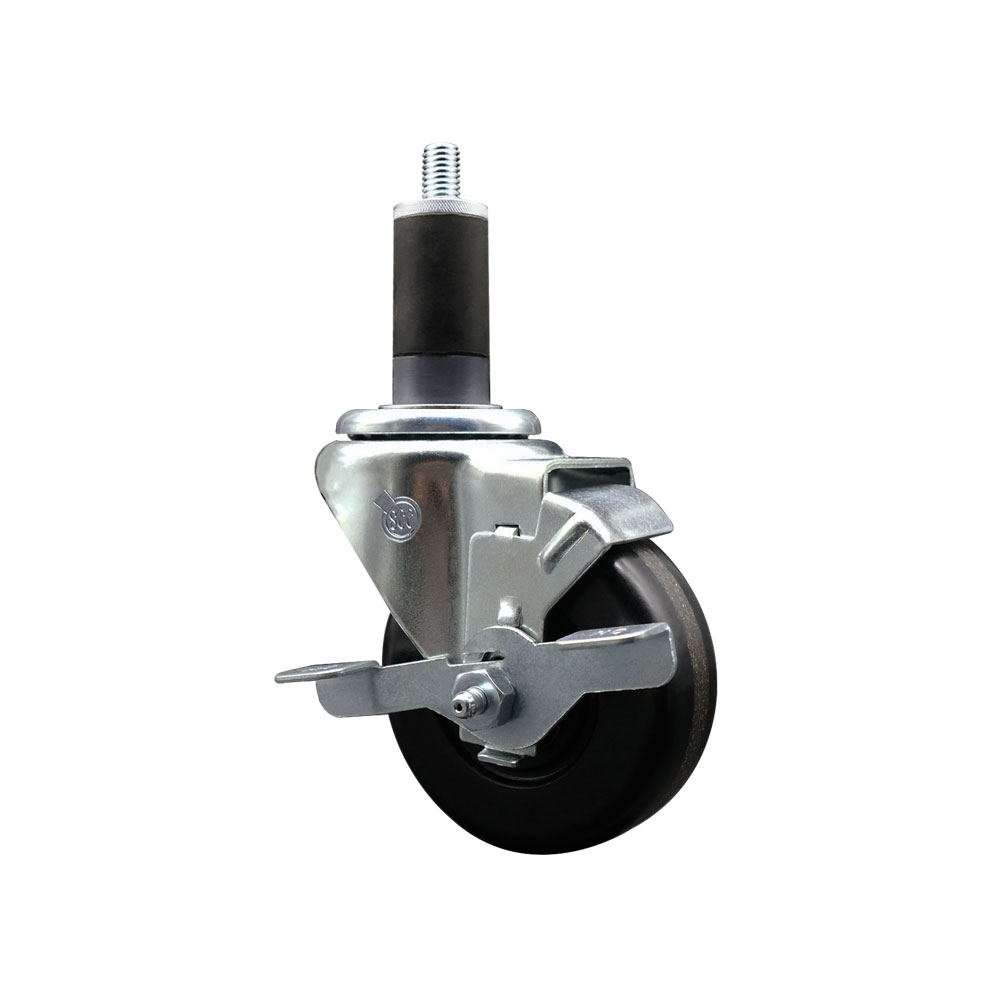 Stainless Steel Phenolic Swivel Expanding Stem Swivel Caster with 3-1/2 Inch Black Wheel and 1-1/4" Stem & Top Locking Brake - 300 lbs. Capacity Per Caster - Service Caster Brand — photo 1