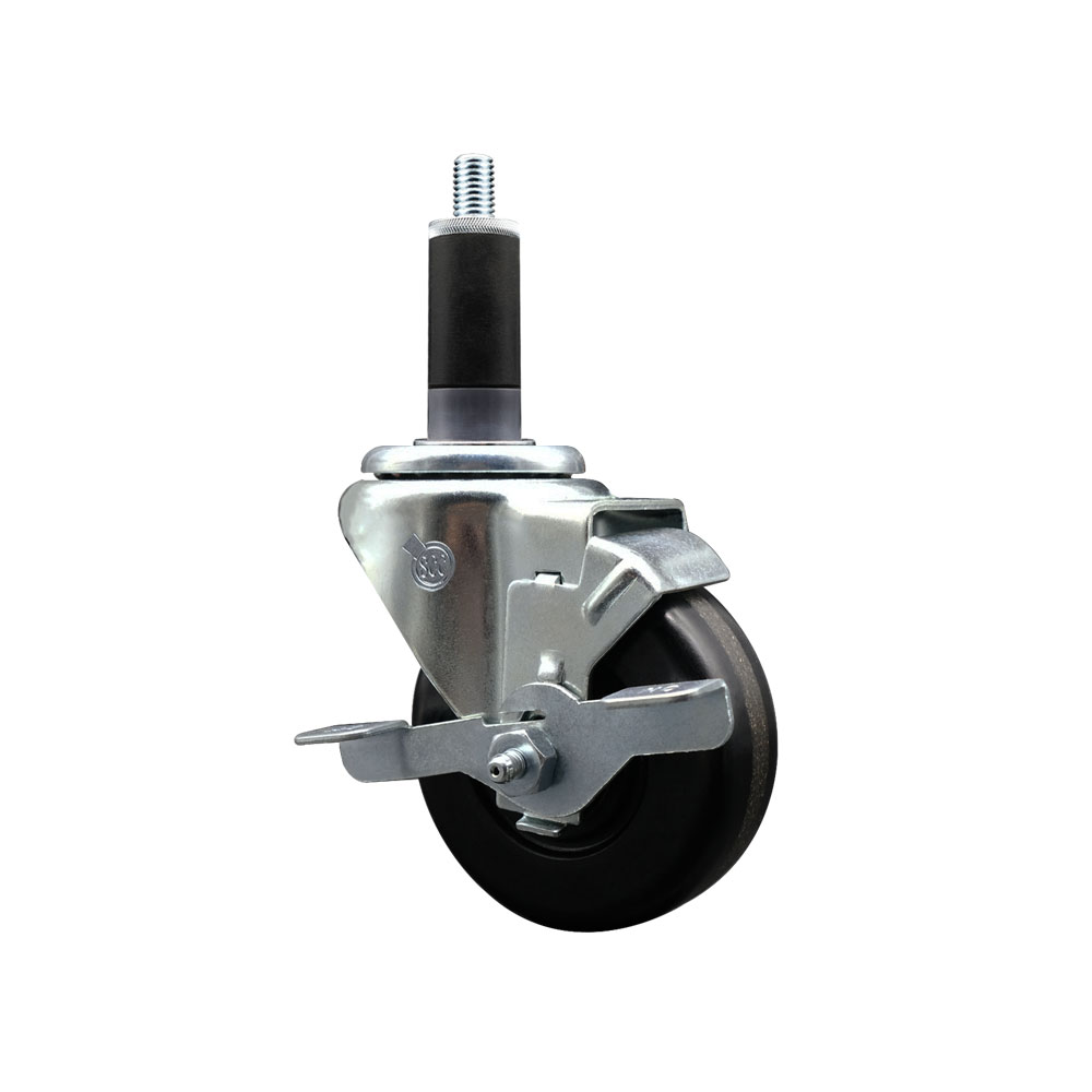 Stainless Steel Phenolic Swivel Expanding Stem Swivel Caster with 3-1/2 Inch Black Wheel and 1-1/8" Stem & Top Locking Brake - 300 lbs. Capacity Per Caster - Service Caster Brand — photo 1