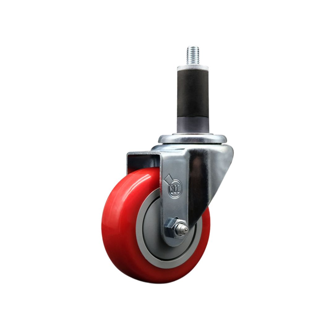 Stainless Steel Polyurethane Expanding Stem Swivel Caster with 3.5 Inch Red Wheel and 1-1/4" Stem - 300 lbs. Capacity Per Caster - Service Caster Brand — photo 1