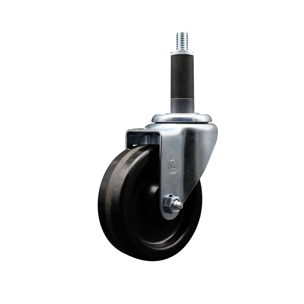 Stainless Steel Phenolic Swivel Expanding Stem Swivel Caster with 4 Inch Black Wheel and 1" Stem - 300 lbs. Capacity Per Caster - Service Caster Brand — photo 1