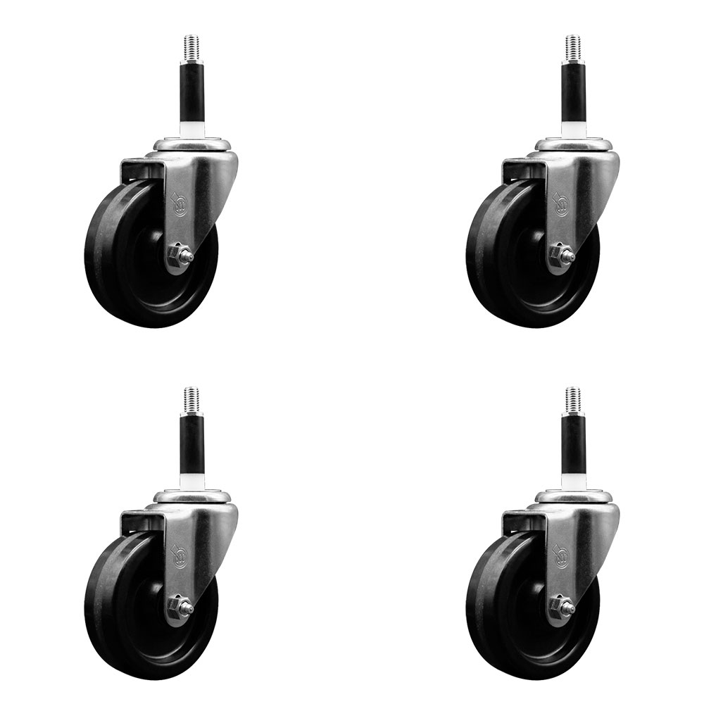Stainless Steel Phenolic Swivel Expanding Stem Caster Set of 4 with 4 Inch Black Wheels and 7/8" Stems - Includes 4 Swivel - 300 lbs. Capacity Per Caster - Service Caster Brand — photo 1