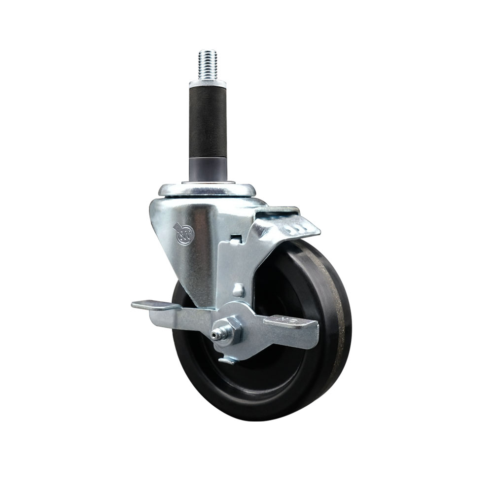 Stainless Steel Phenolic Swivel Expanding Stem Swivel Caster with 4 Inch Black Wheel and 1" Stem & Top Locking Brake - 300 lbs. Capacity Per Caster - Service Caster Brand — photo 1