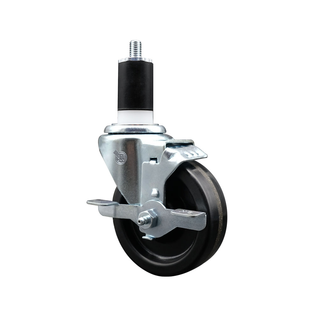 Stainless Steel Phenolic Swivel Expanding Stem Swivel Caster with 4 Inch Black Wheel and 1-1/2" Stem & Top Locking Brake - 300 lbs. Capacity Per Caster - Service Caster Brand — photo 1