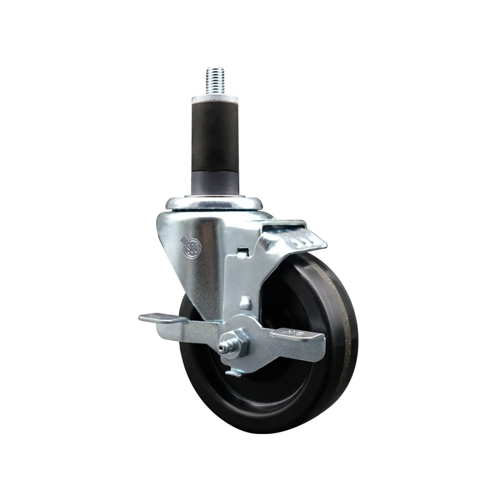 Stainless Steel Phenolic Swivel Expanding Stem Swivel Caster with 4 Inch Black Wheel and 1-1/4" Stem & Top Locking Brake - 300 lbs. Capacity Per Caster - Service Caster Brand — photo 1