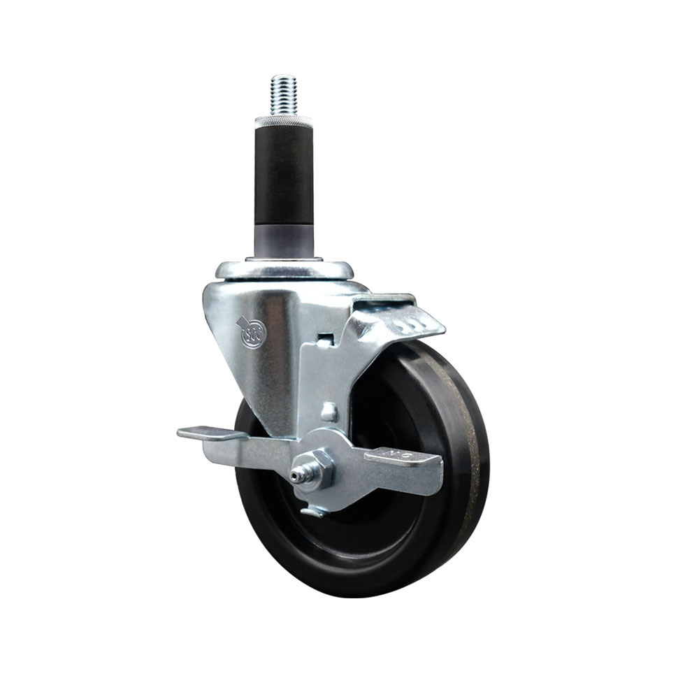 Stainless Steel Phenolic Swivel Expanding Stem Swivel Caster with 4 Inch Black Wheel and 1-1/8" Stem & Top Locking Brake - 300 lbs. Capacity Per Caster - Service Caster Brand — photo 1