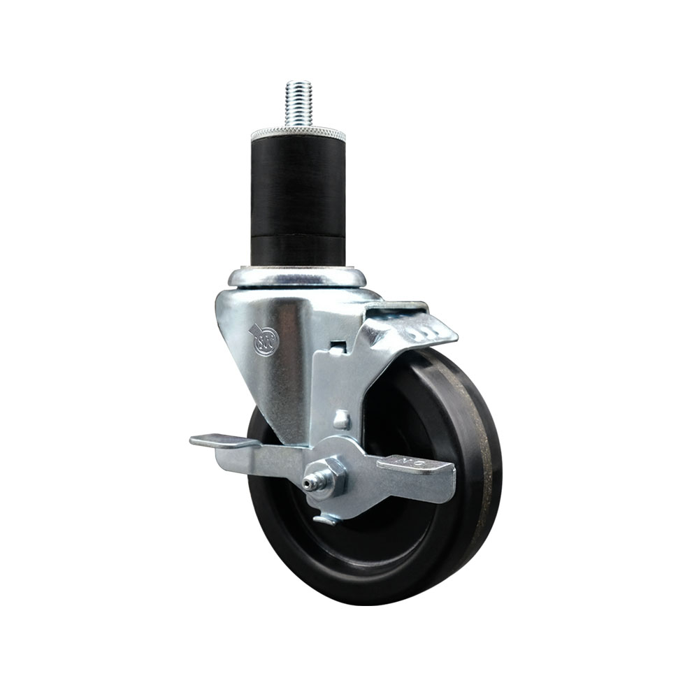 Stainless Steel Phenolic Swivel Expanding Stem Swivel Caster with 4 Inch Black Wheel and 1-3/4" Stem & Top Locking Brake - 300 lbs. Capacity Per Caster - Service Caster Brand — photo 1