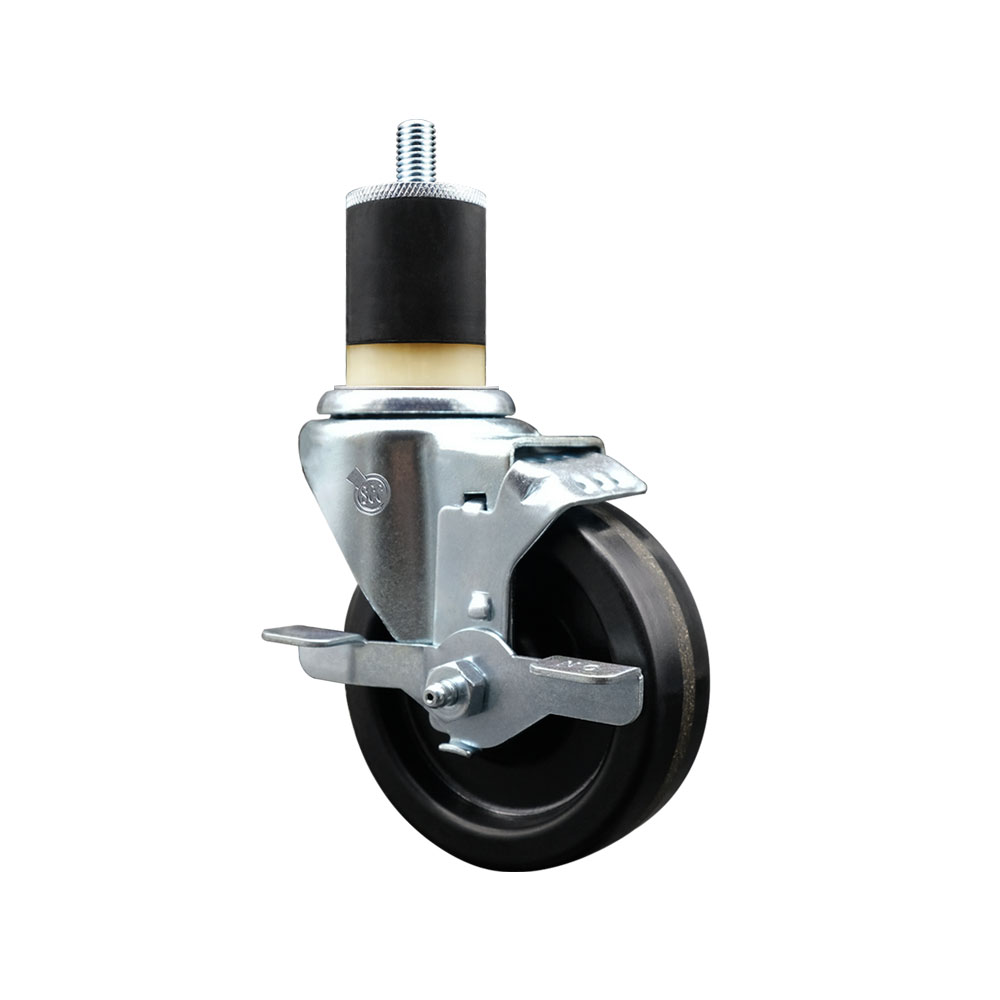 Stainless Steel Phenolic Swivel Expanding Stem Swivel Caster with 5 Inch Black Wheel and 1-7/8" Stem & Top Locking Brake - 300 lbs. Capacity Per Caster - Service Caster Brand — photo 1