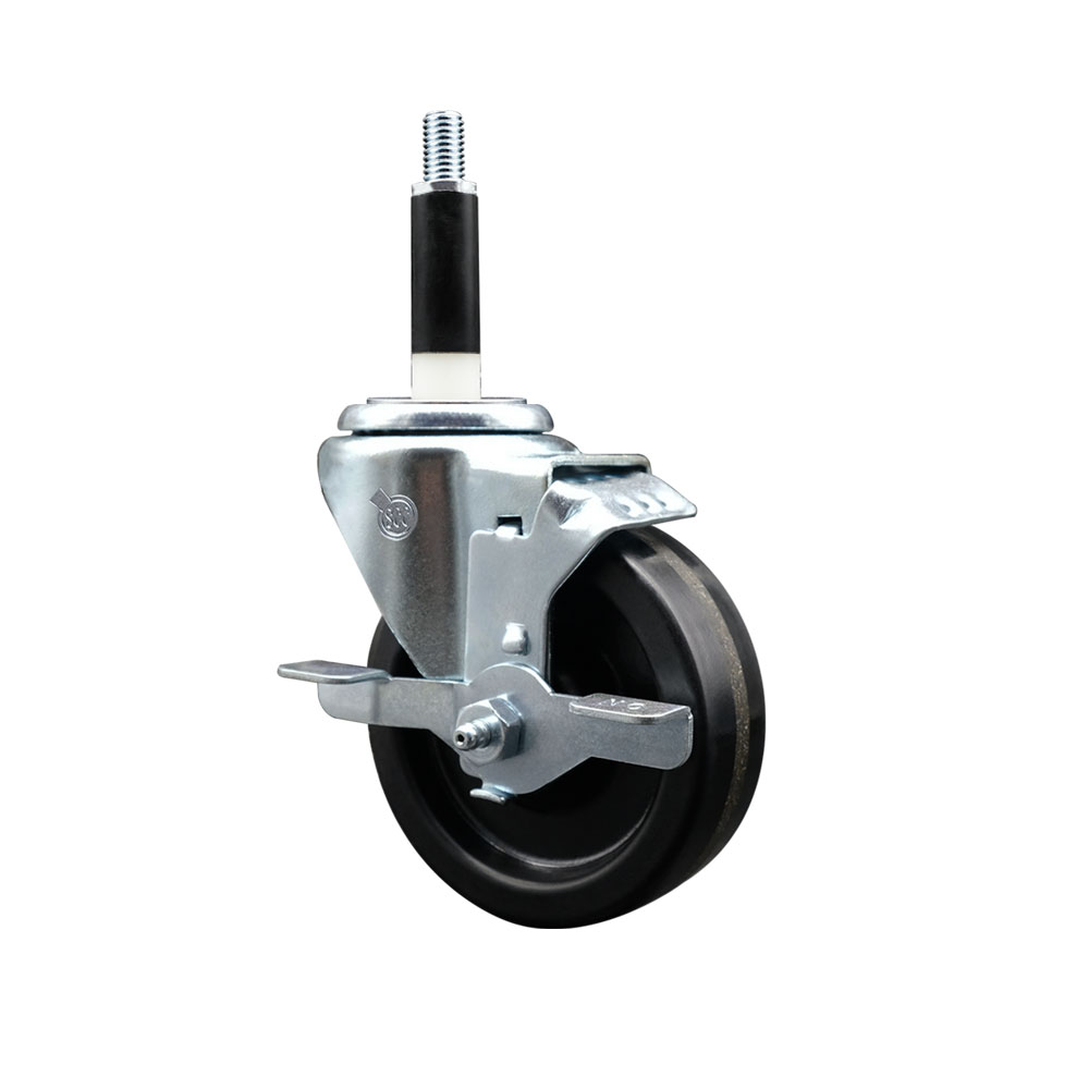 Stainless Steel Phenolic Swivel Expanding Stem Swivel Caster with 4 Inch Black Wheel and 7/8" Stem & Top Locking Brake - 300 lbs. Capacity Per Caster - Service Caster Brand — photo 1