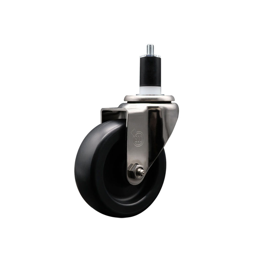 Stainless Steel Polyolefin Expanding Stem Swivel Caster Wheel with 4 Inch Black Wheel and 1-1/2" Stem - 350 lbs. Capacity Per Caster - Service Caster Brand — photo 1