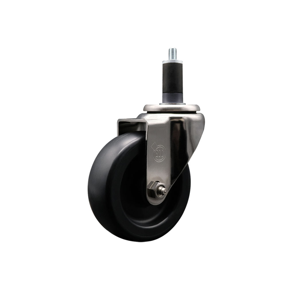 Stainless Steel Polyolefin Expanding Stem Swivel Caster Wheel with 4 Inch Black Wheel and 1-1/4" Stem - 350 lbs. Capacity Per Caster - Service Caster Brand — photo 1
