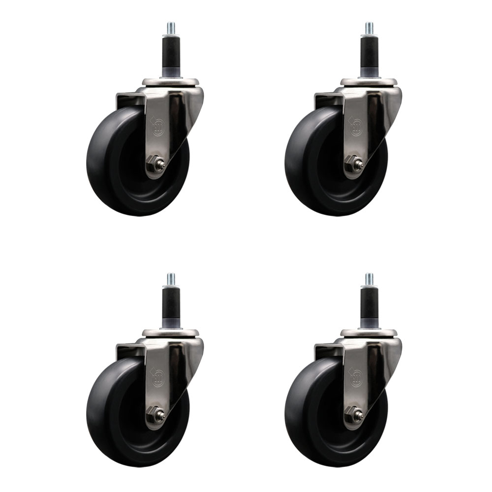 Stainless Steel Polyolefin Swivel Expanding Stem Caster Wheels Set of 4 with 4 Inch Black Wheels and 1-1/8" Stems - Includes 4 Swivel - 1400 lbs. Total Capacity - Service Caster Brand — photo 1