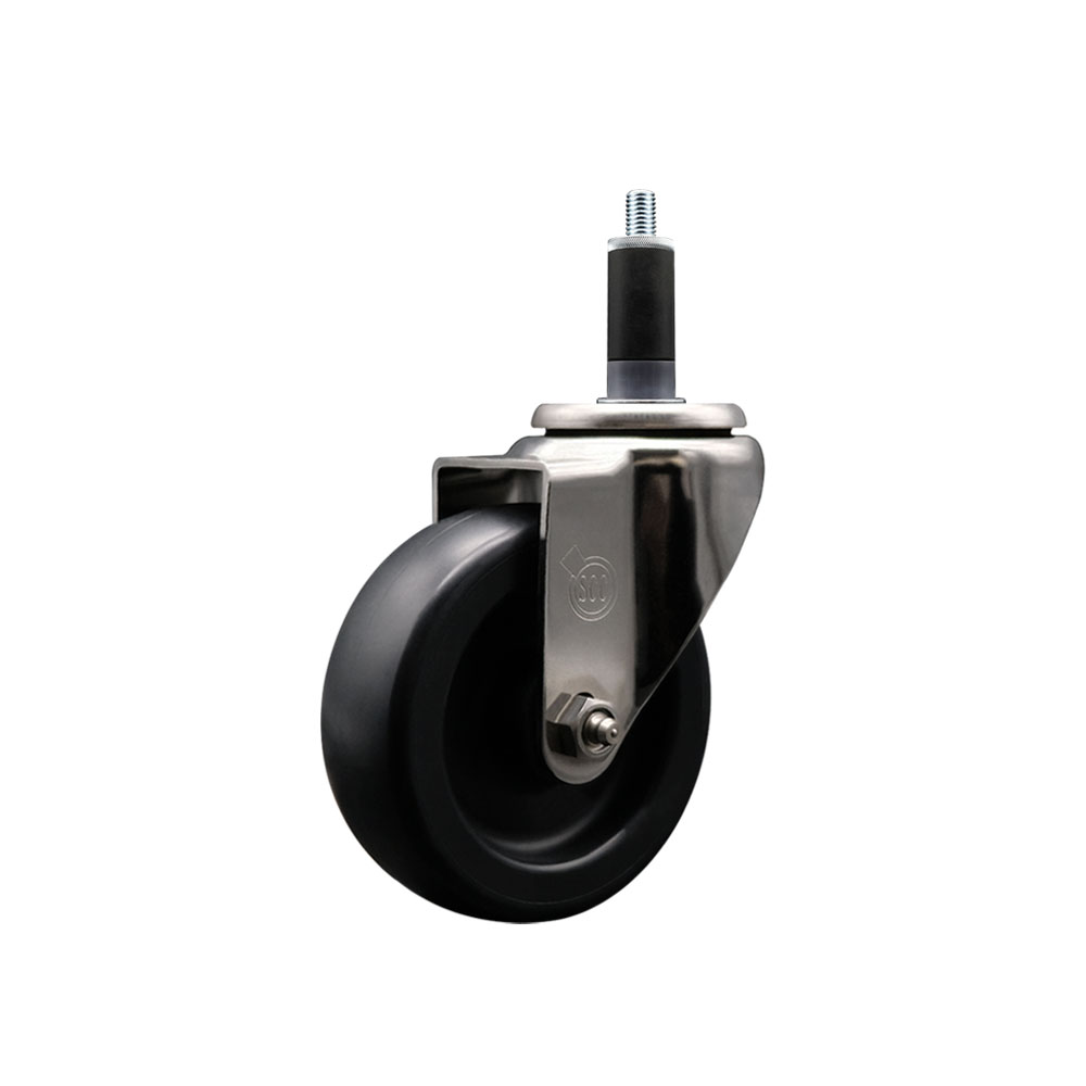 Stainless Steel Polyolefin Expanding Stem Swivel Caster Wheel with 4 Inch Black Wheel and 1-1/8" Stem - 350 lbs. Capacity Per Caster - Service Caster Brand — photo 1