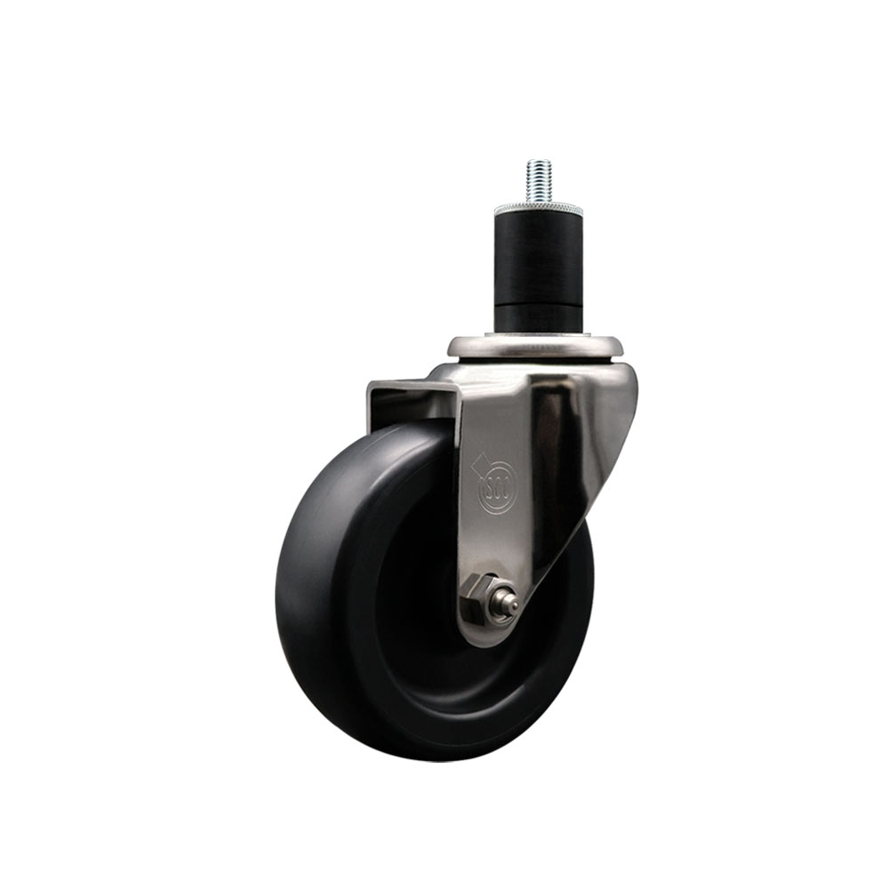 Stainless Steel Polyolefin Expanding Stem Swivel Caster Wheel with 4 Inch Black Wheel and 1-3/4" Stem - 350 lbs. Capacity Per Caster - Service Caster Brand — photo 1