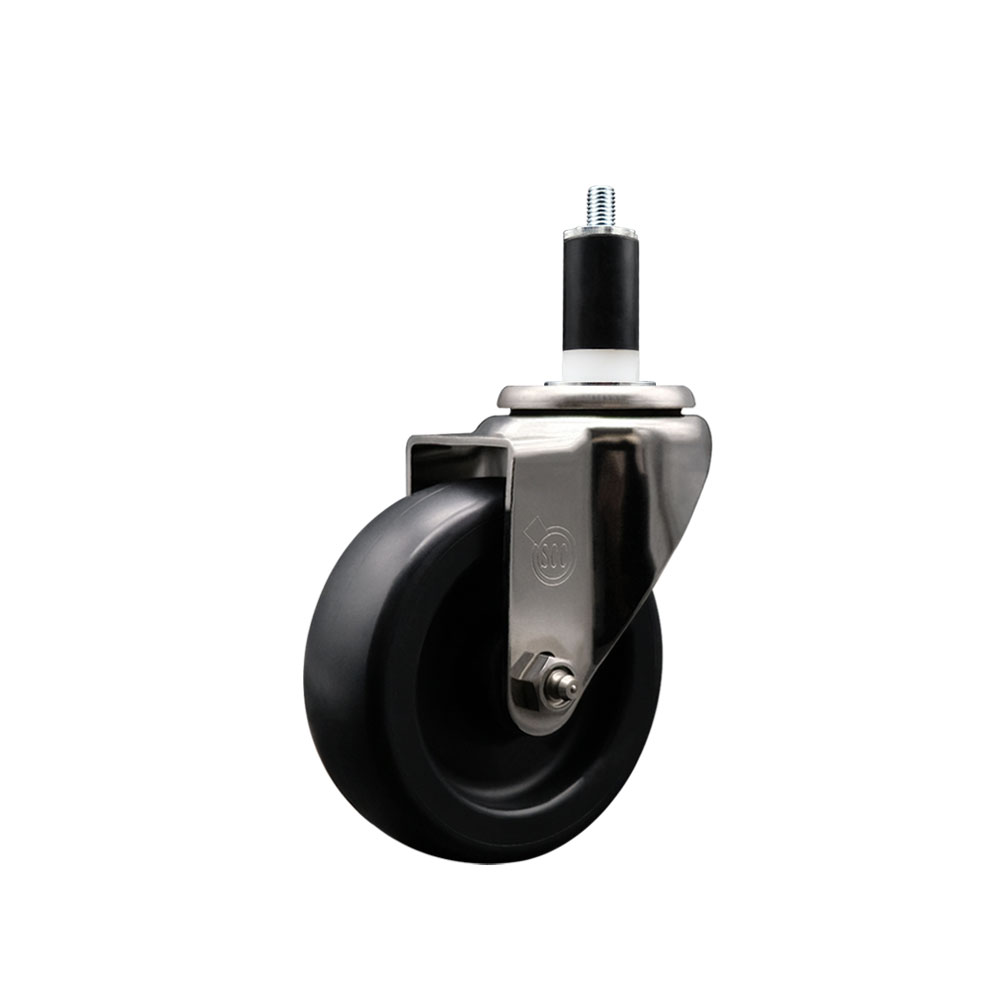 Stainless Steel Polyolefin Expanding Stem Swivel Caster Wheel with 4 Inch Black Wheel and 1-3/8" Stem - 350 lbs. Capacity Per Caster - Service Caster Brand — photo 1
