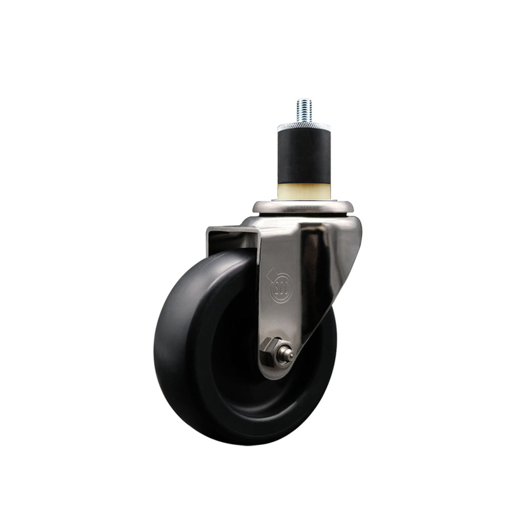 Stainless Steel Polyolefin Expanding Stem Swivel Caster Wheel with 4 Inch Black Wheel and 1-7/8" Stem - 350 lbs. Capacity Per Caster - Service Caster Brand — photo 1