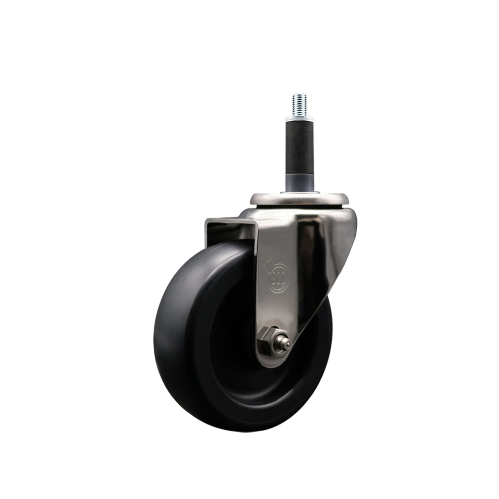 Stainless Steel Polyolefin Expanding Stem Swivel Caster Wheel with 4 Inch Black Wheel and 1" Stem - 350 lbs. Capacity Per Caster - Service Caster Brand — photo 1