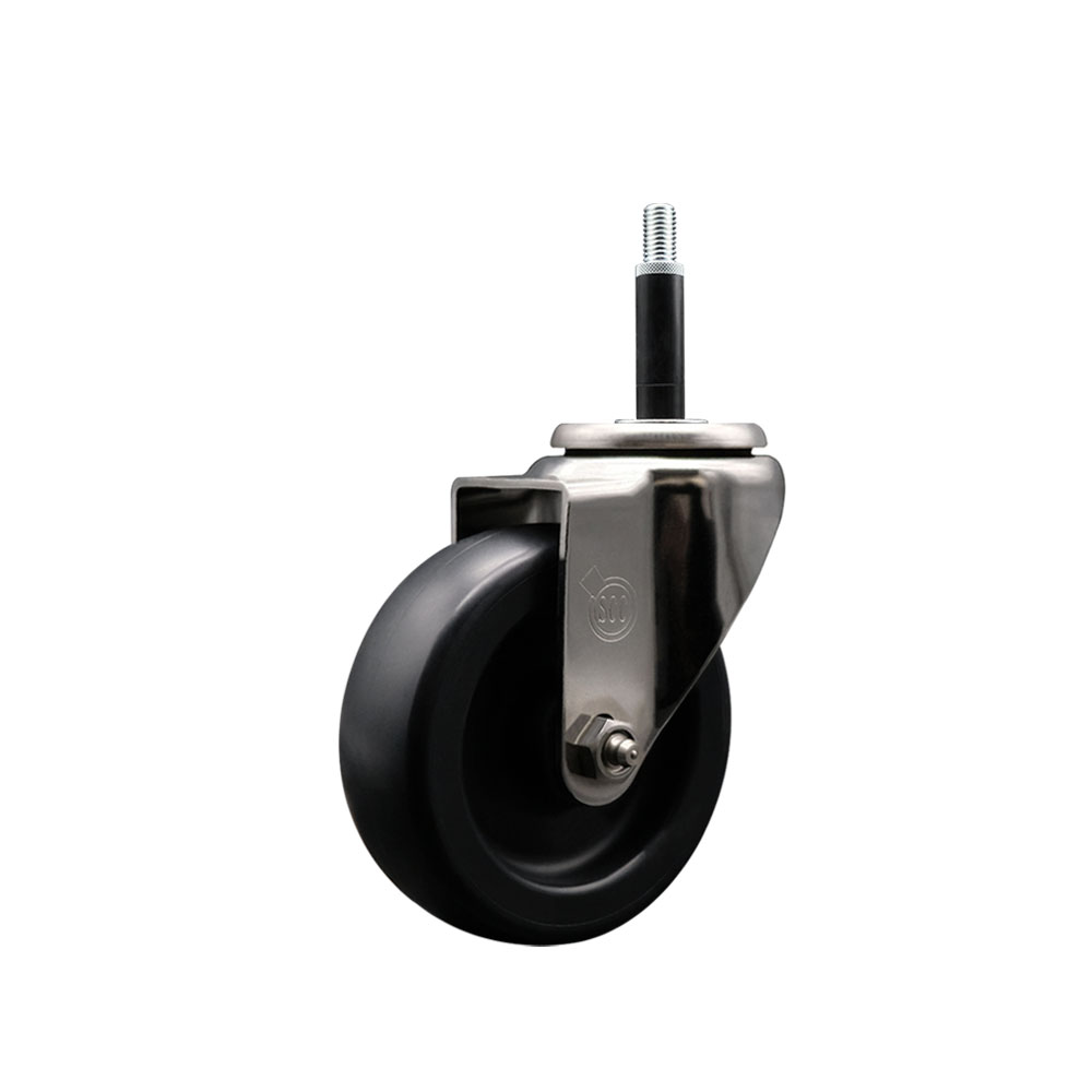 Stainless Steel Polyolefin Expanding Stem Swivel Caster Wheel with 4 Inch Black Wheel and 3/4" Stem - 350 lbs. Capacity Per Caster - Service Caster Brand — photo 1