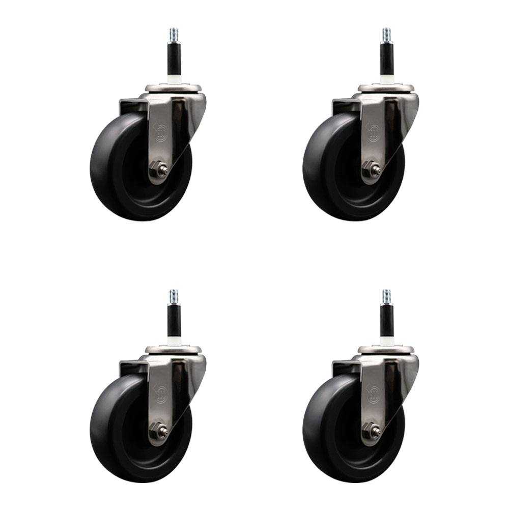 Stainless Steel Polyolefin Swivel Expanding Stem Caster Wheels Set of 4 with 4 Inch Black Wheels and 7/8" Stems - Includes 4 Swivel - 1400 lbs. Total Capacity - Service Caster Brand — photo 1