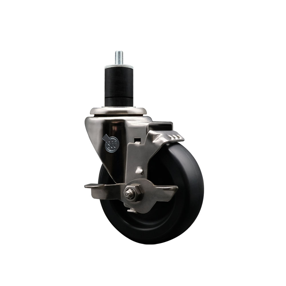 Stainless Steel Polyolefin Expanding Stem Swivel Caster Wheel with 4 Inch Black Wheel and 1-3/4" Stem and Top Lock Brake - 350 lbs. Capacity Per Caster - Service Caster Brand — photo 1
