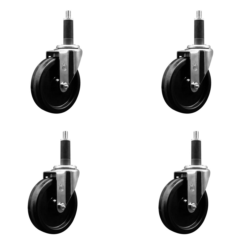 Stainless Steel Phenolic Swivel Expanding Stem Caster Set of 4 with 5 Inch Black Wheels and 1" Stems - Includes 4 Swivel - 300 lbs. Capacity Per Caster - Service Caster Brand — photo 1