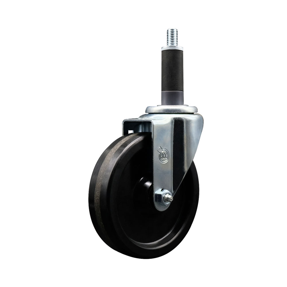 Stainless Steel Phenolic Swivel Expanding Stem Swivel Caster with 5 Inch Black Wheel and 1" Stem - 300 lbs. Capacity Per Caster - Service Caster Brand — photo 1