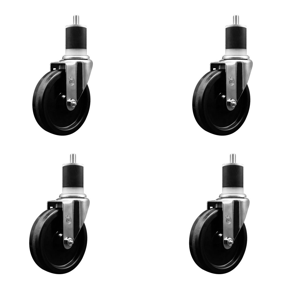 Stainless Steel Phenolic Swivel Expanding Stem Caster Set of 4 with 5 Inch Black Wheels and 1-7/8" Stems - Includes 4 Swivel - 300 lbs. Capacity Per Caster - Service Caster Brand — photo 1