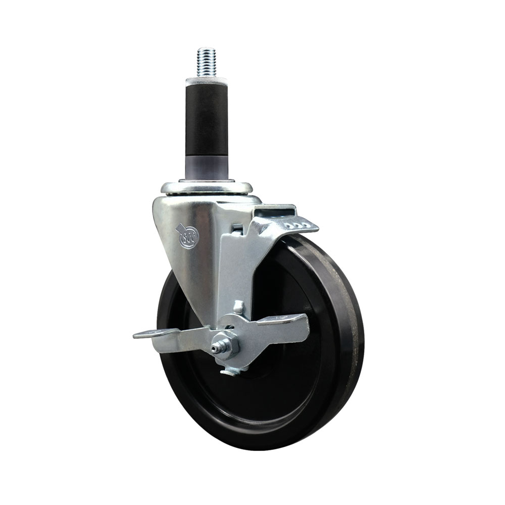 Stainless Steel Phenolic Swivel Expanding Stem Swivel Caster with 5 Inch Black Wheel and 1-1/8" Stem & Top Locking Brake - 300 lbs. Capacity Per Caster - Service Caster Brand — photo 1