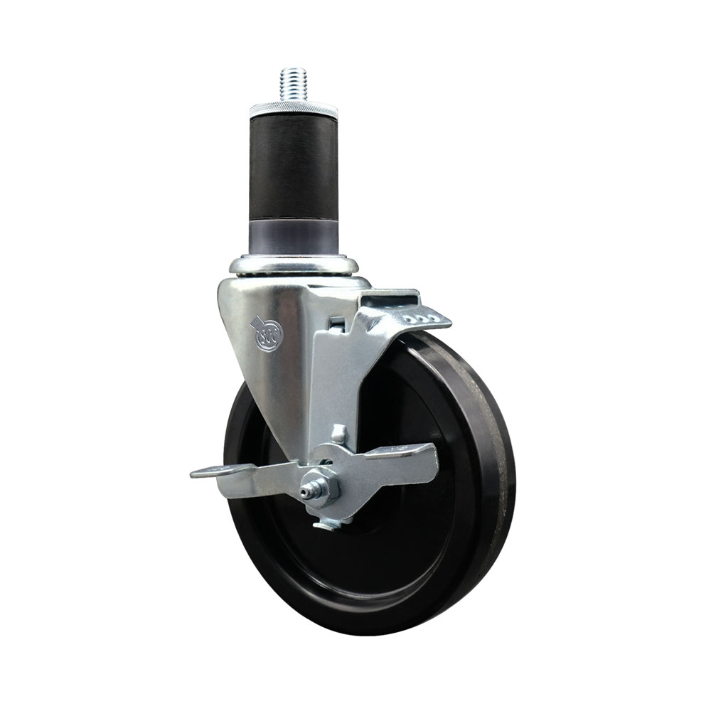 Stainless Steel Phenolic Swivel Expanding Stem Swivel Caster with 5 Inch Black Wheel and 1-5/8" Stem & Top Locking Brake - 300 lbs. Capacity Per Caster - Service Caster Brand — photo 1