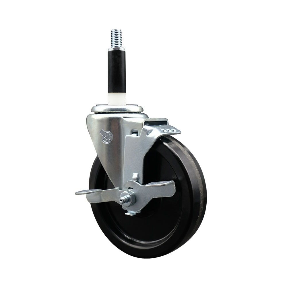 Stainless Steel Phenolic Swivel Expanding Stem Swivel Caster with 5 Inch Black Wheel and 7/8" Stem & Top Locking Brake - 300 lbs. Capacity Per Caster - Service Caster Brand — photo 1