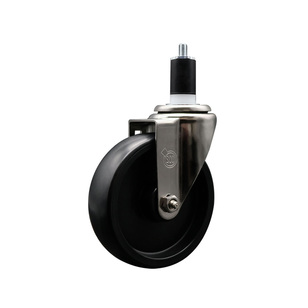 Stainless Steel Polyolefin Expanding Stem Swivel Caster Wheel with 5 Inch Black Wheel and 1-1/2" Stem - 350 lbs. Capacity Per Caster - Service Caster Brand — photo 1