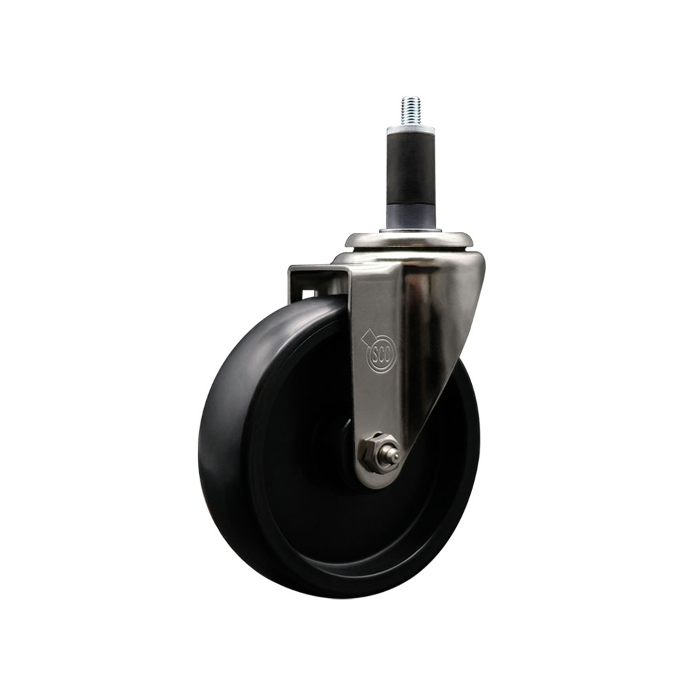 Stainless Steel Polyolefin Expanding Stem Swivel Caster Wheel with 5 Inch Black Wheel and 1-1/4" Stem - 350 lbs. Capacity Per Caster - Service Caster Brand — photo 1