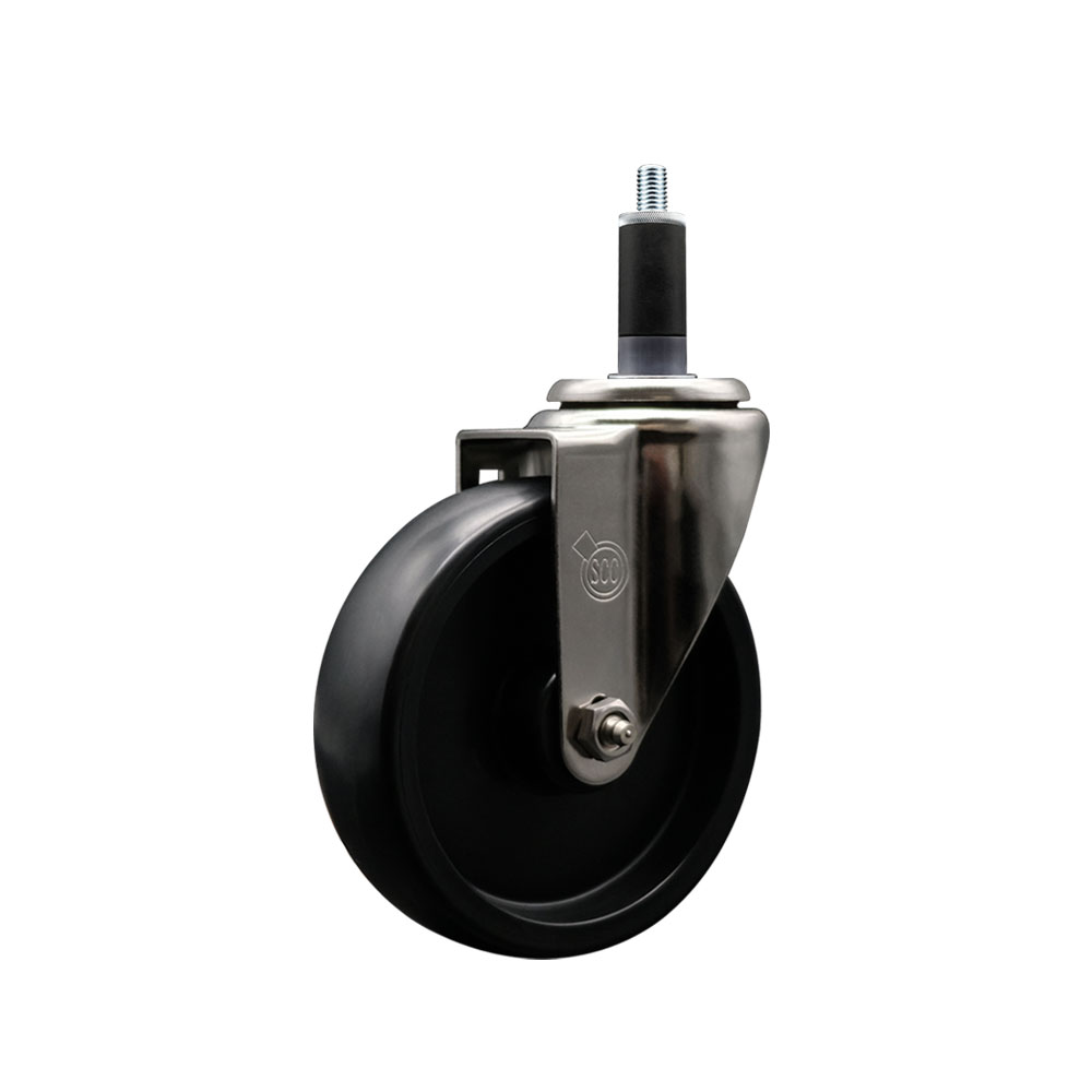 Stainless Steel Polyolefin Expanding Stem Swivel Caster Wheel with 5 Inch Black Wheel and 1-1/8" Stem - 350 lbs. Capacity Per Caster - Service Caster Brand — photo 1
