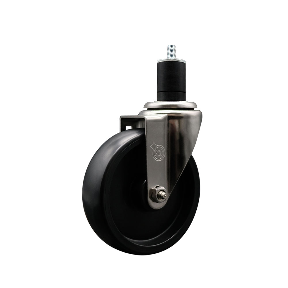Stainless Steel Polyolefin Expanding Stem Swivel Caster Wheel with 5 Inch Black Wheel and 1-3/4" Stem - 350 lbs. Capacity Per Caster - Service Caster Brand — photo 1