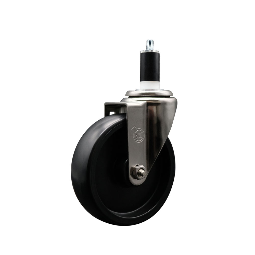 Stainless Steel Polyolefin Expanding Stem Swivel Caster Wheel with 5 Inch Black Wheel and 1-3/8" Stem - 350 lbs. Capacity Per Caster - Service Caster Brand — photo 1