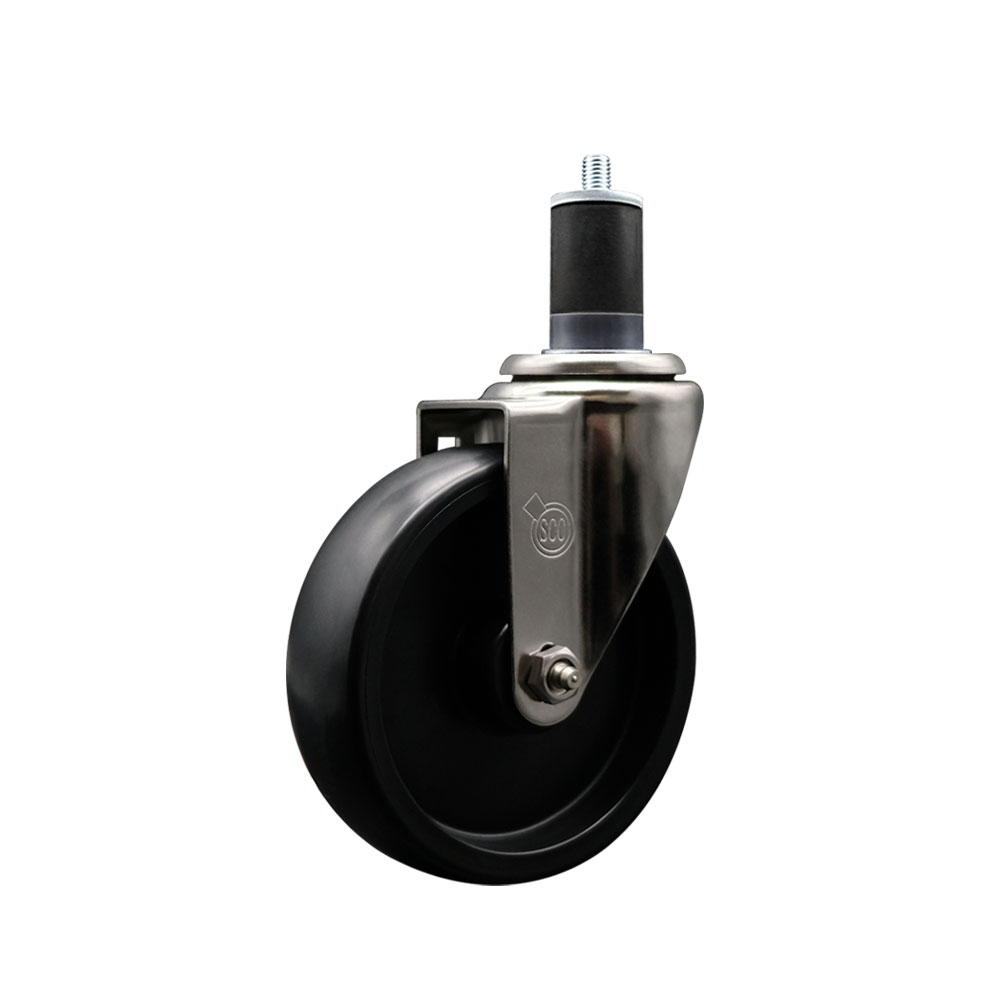 Stainless Steel Polyolefin Expanding Stem Swivel Caster Wheel with 5 Inch Black Wheel and 1-5/8" Stem - 350 lbs. Capacity Per Caster - Service Caster Brand — photo 1