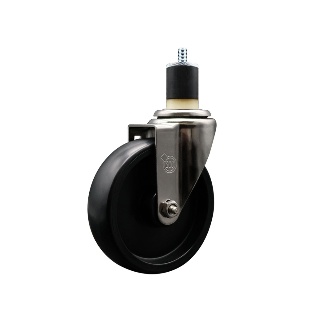 Stainless Steel Polyolefin Expanding Stem Swivel Caster Wheel with 5 Inch Black Wheel and 1-7/8" Stem - 350 lbs. Capacity Per Caster - Service Caster Brand — photo 1