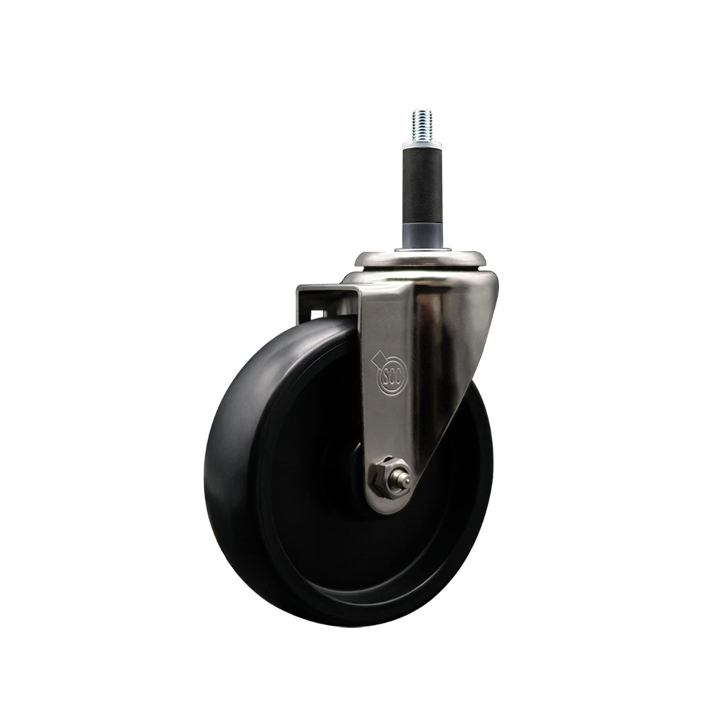 Stainless Steel Polyolefin Expanding Stem Swivel Caster Wheel with 5 Inch Black Wheel and 1" Stem - 350 lbs. Capacity Per Caster - Service Caster Brand — photo 1