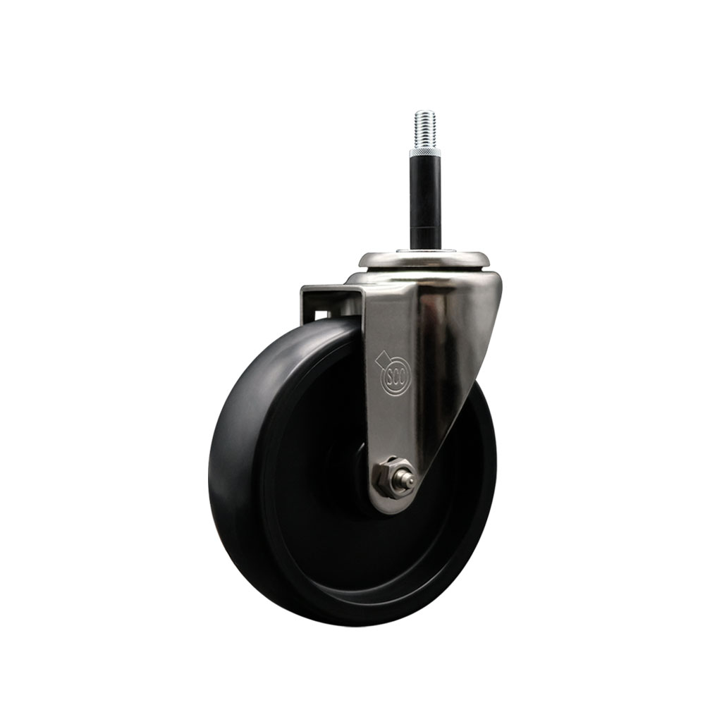 Stainless Steel Polyolefin Expanding Stem Swivel Caster Wheel with 5 Inch Black Wheel and 3/4" Stem - 350 lbs. Capacity Per Caster - Service Caster Brand — photo 1