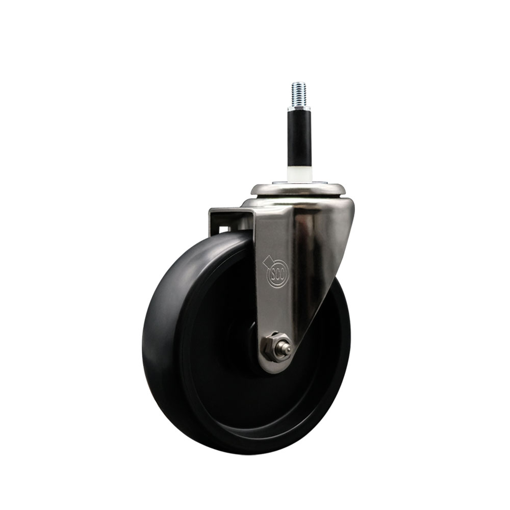 Stainless Steel Polyolefin Expanding Stem Swivel Caster Wheel with 5 Inch Black Wheel and 7/8" Stem - 350 lbs. Capacity Per Caster - Service Caster Brand — photo 1