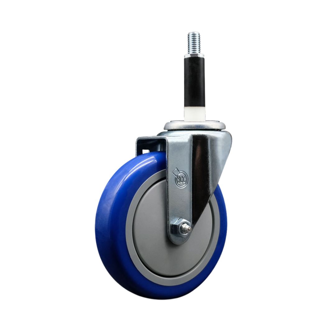 Stainless Steel Polyurethane Expanding Stem Swivel Caster with 5 Inch Blue Wheel and 7/8" Stem - 350 lbs. Capacity Per Caster - Service Caster Brand — photo 1